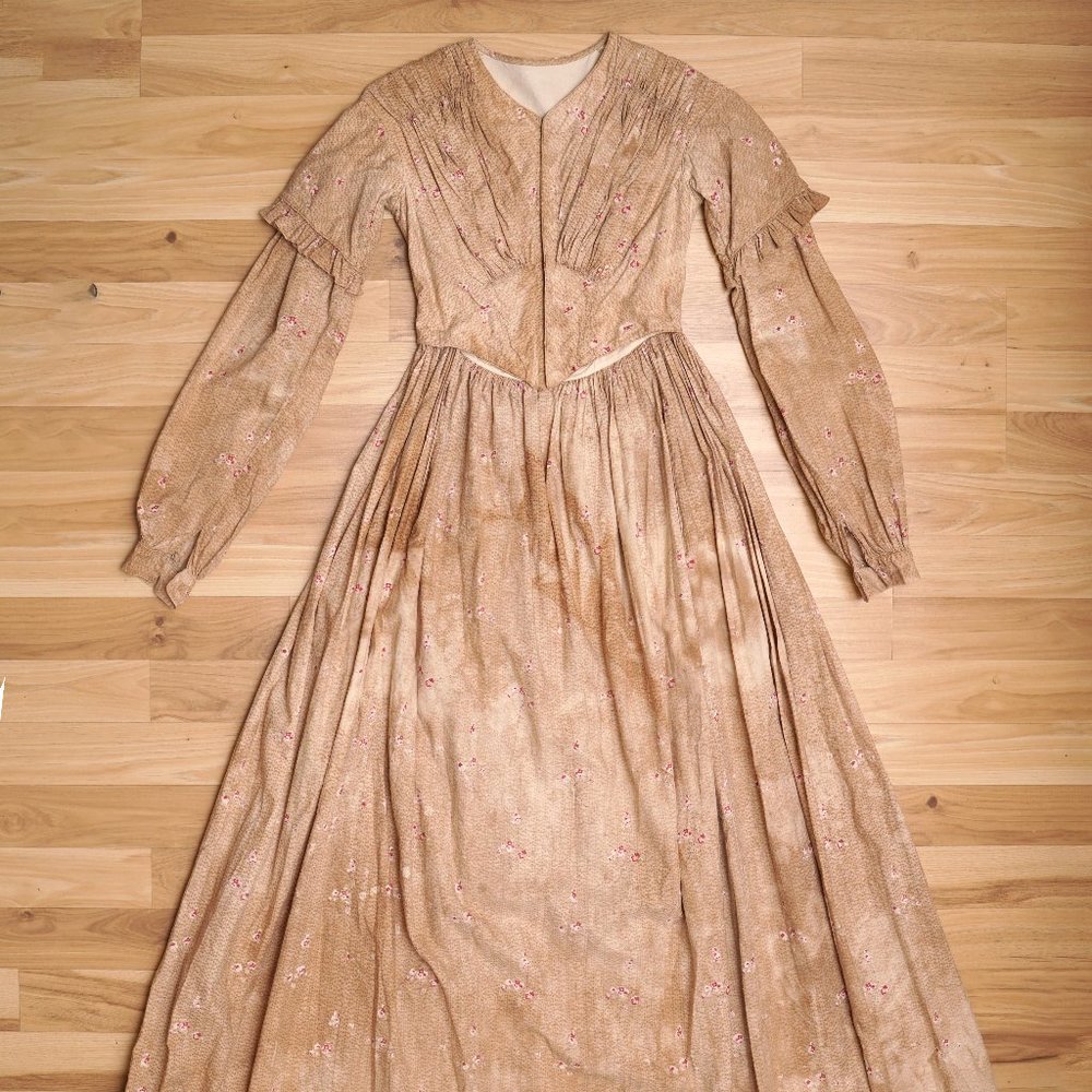 Antique Mid 1800s, 19th Century Cotton Floral Dress